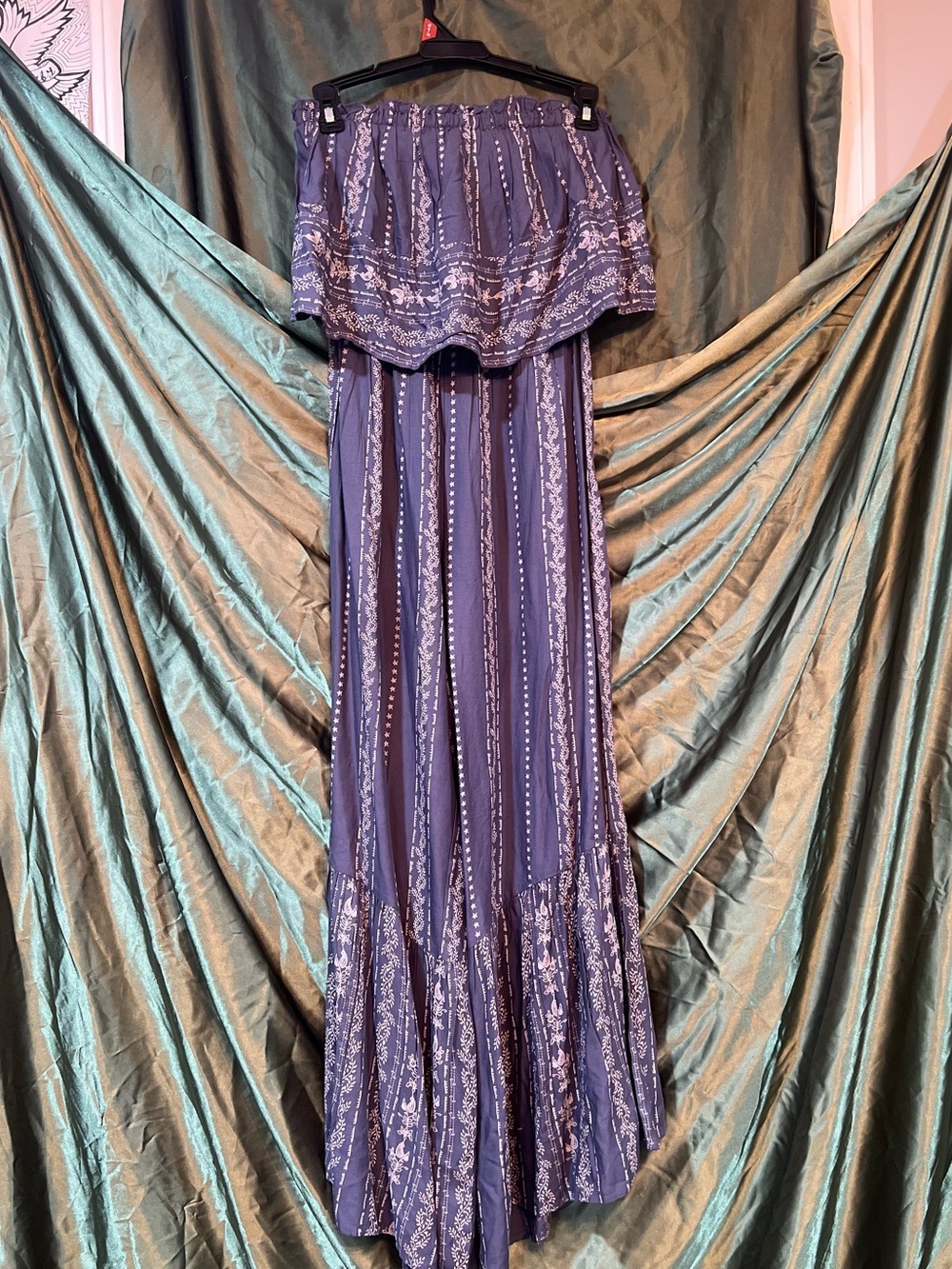 Japna Navy Off-Shoulder Wide-Leg Jumpsuit with Stripe & Floral Print